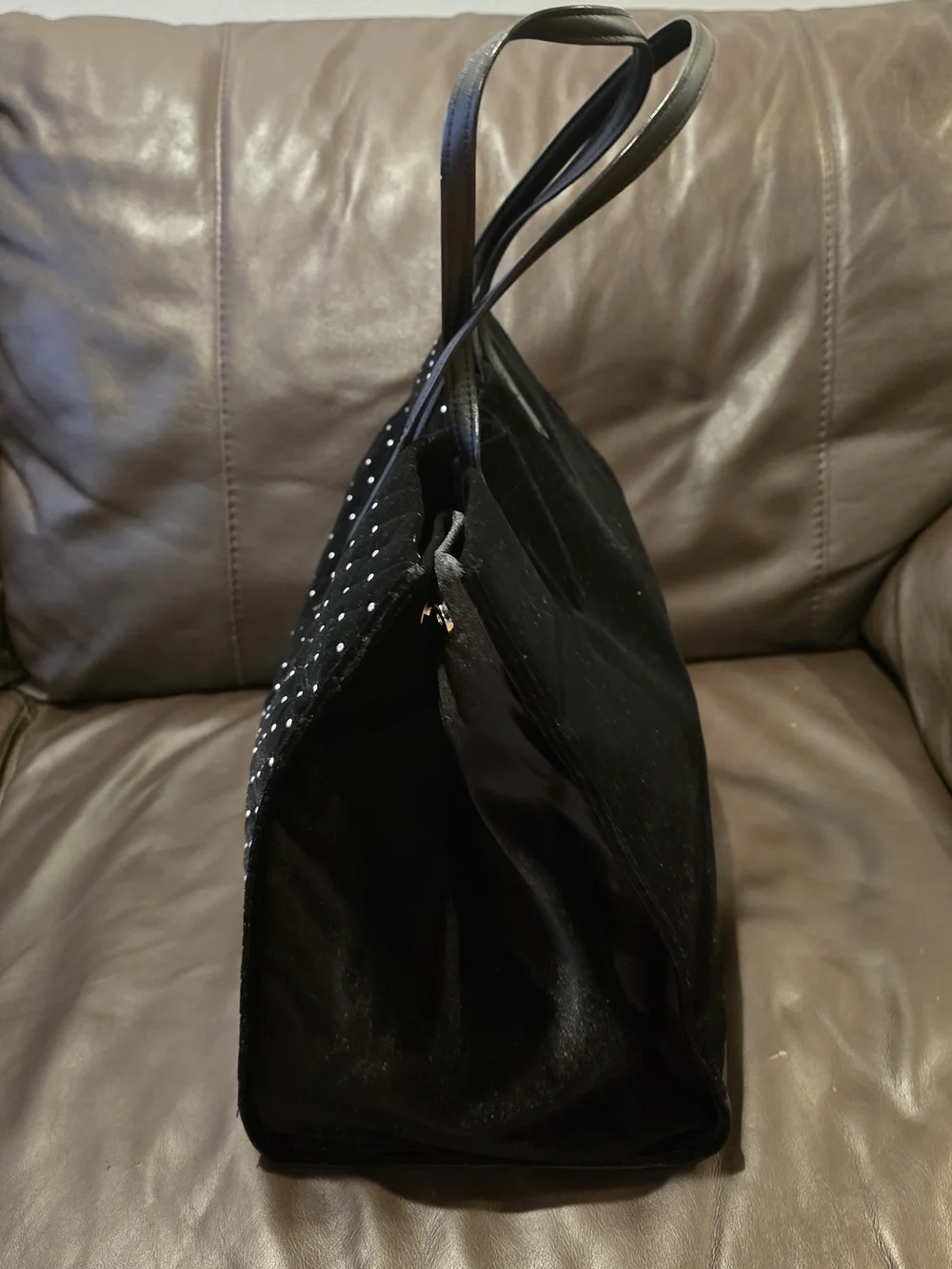 Victoria's Secret Black Quilted Velvet Studded Tote